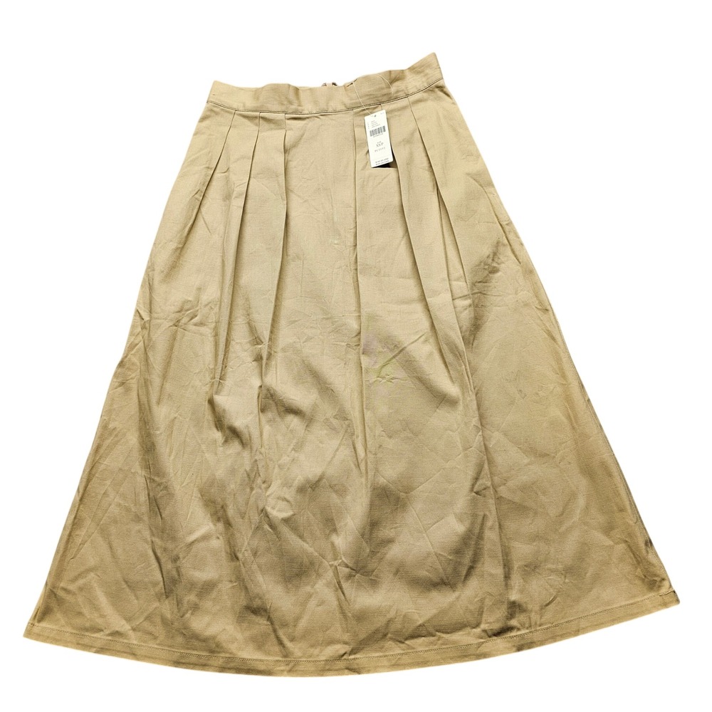 Corey Lynn Calter Pleated A-Line Midi Skirt XSP Sable Tan Cotton Blend NWT